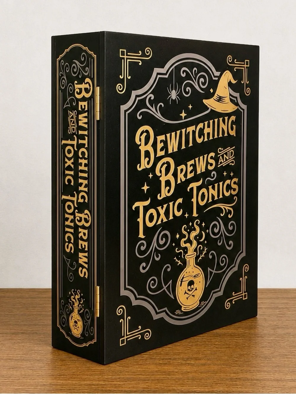 Target Bullseye Halloween “Bewitching Brews” Black & Gold Wooden Storage Book